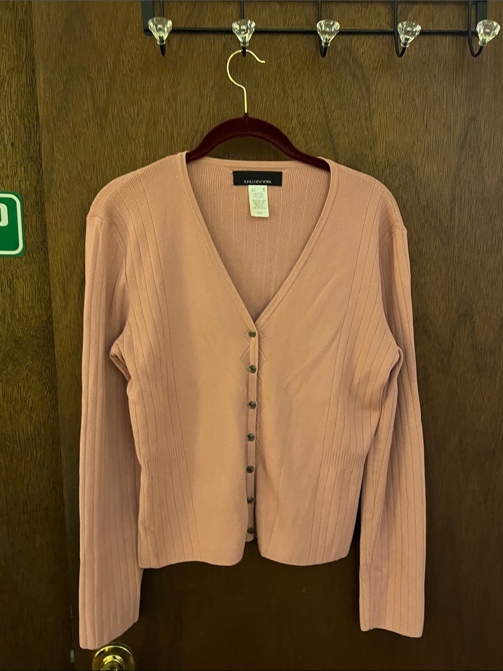 Jones New York salmon colored nylon button down sweater size Med